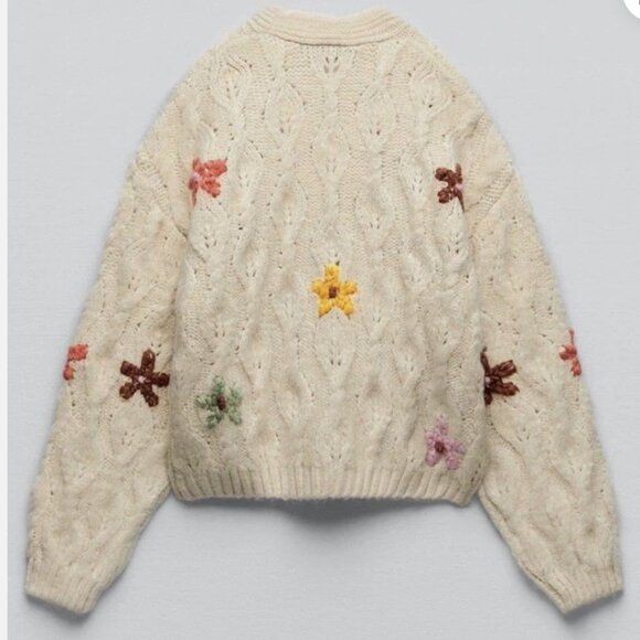 Zara Floral Knit Cardigan NWT - Picture 5 of 7